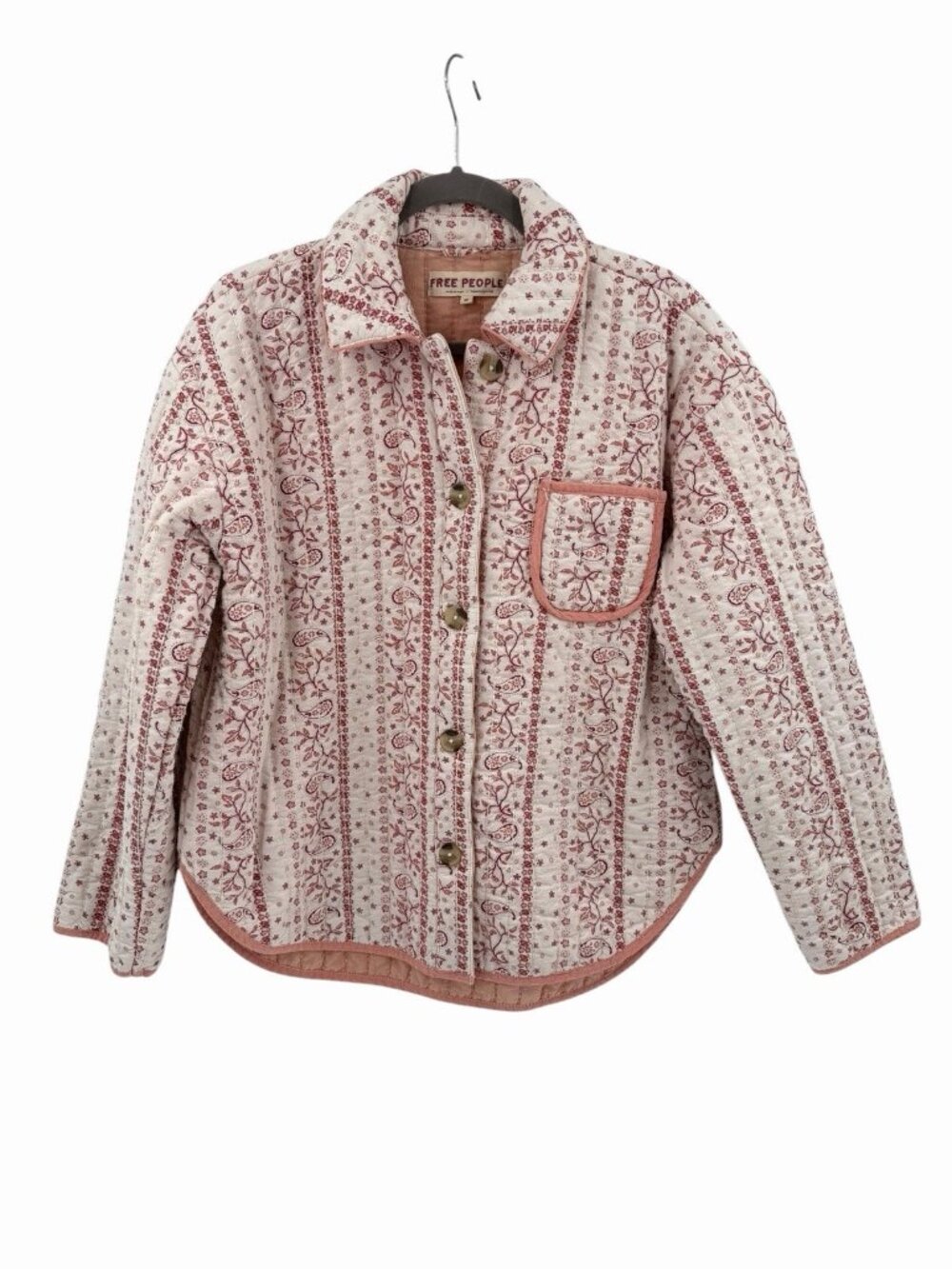 FREE PEOPLE Women's White Peach Floral Paisley Alexie Quilted Jacket XS